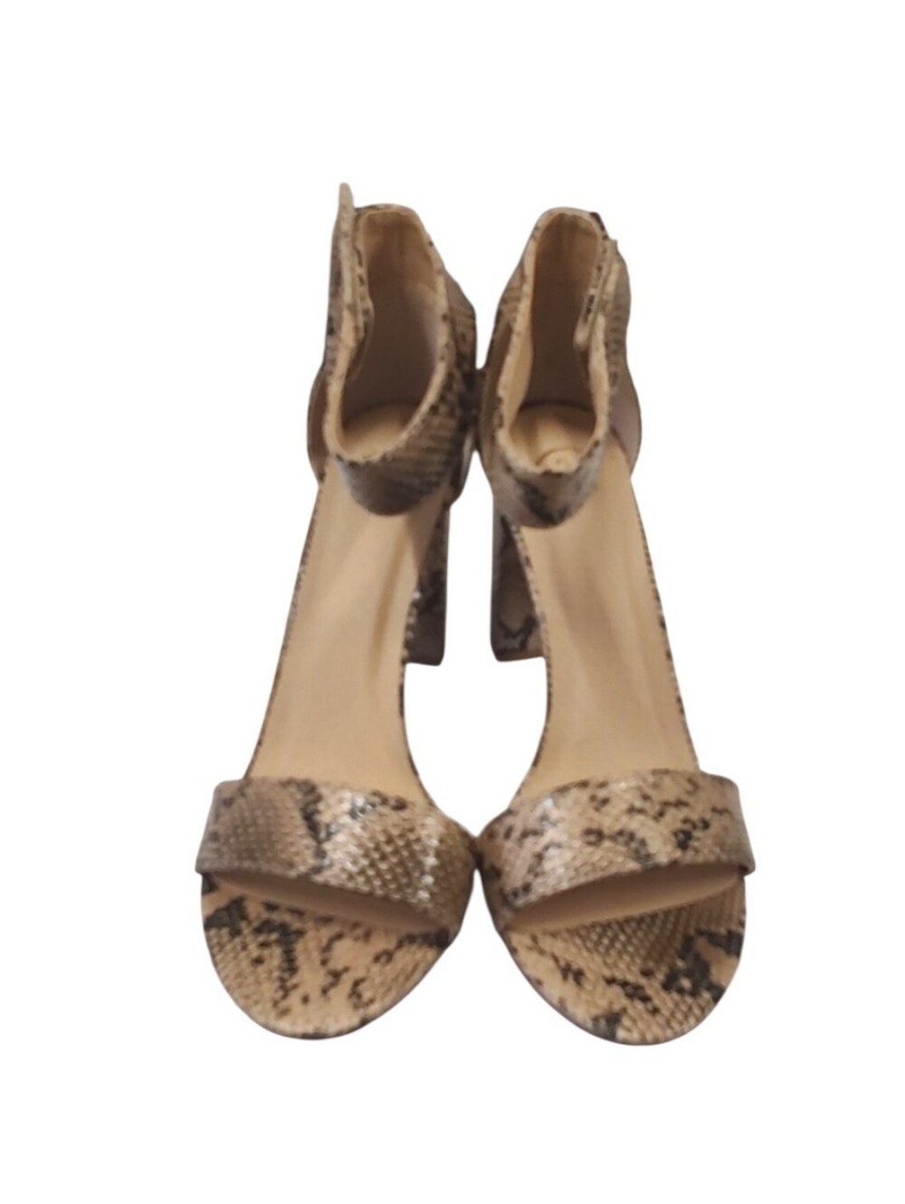 "Delicious" Snake-Print Block Heel Sandals Size 8.5 - Picture 3 of 12